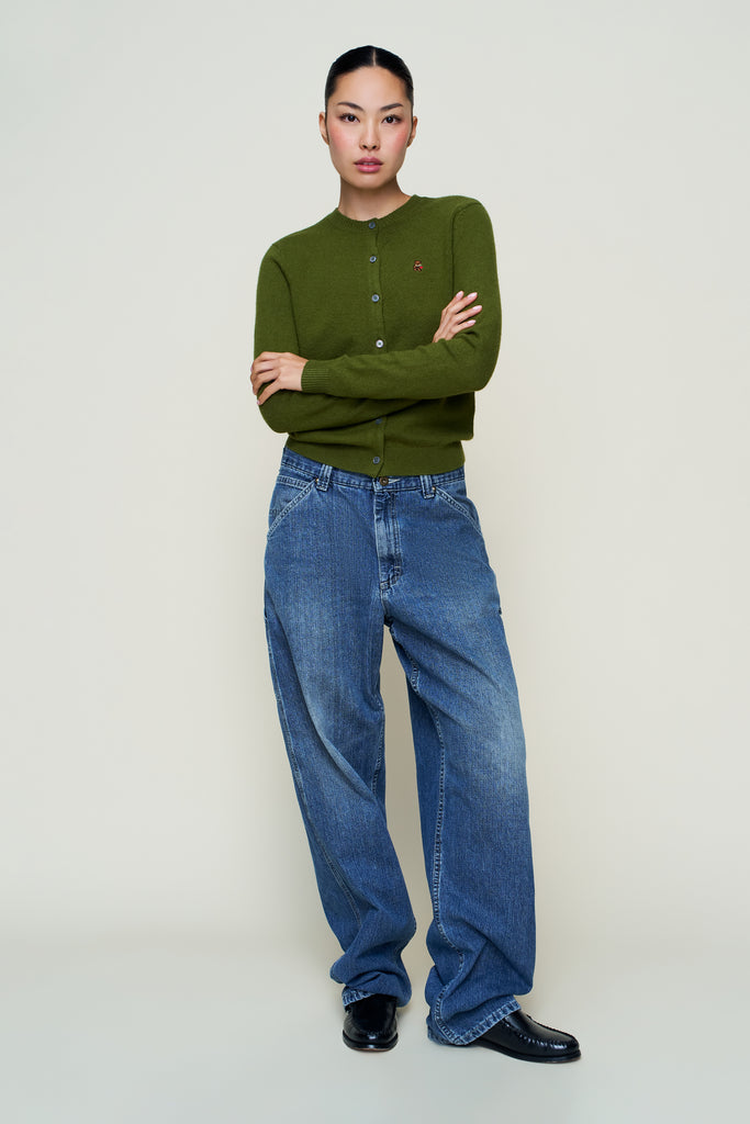 June Relaxed Wool Cardigan in Matcha Green
