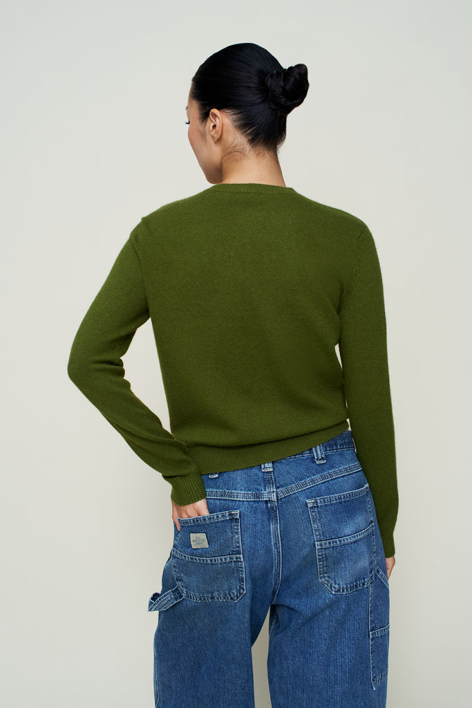June Relaxed Wool Cardigan in Matcha Green