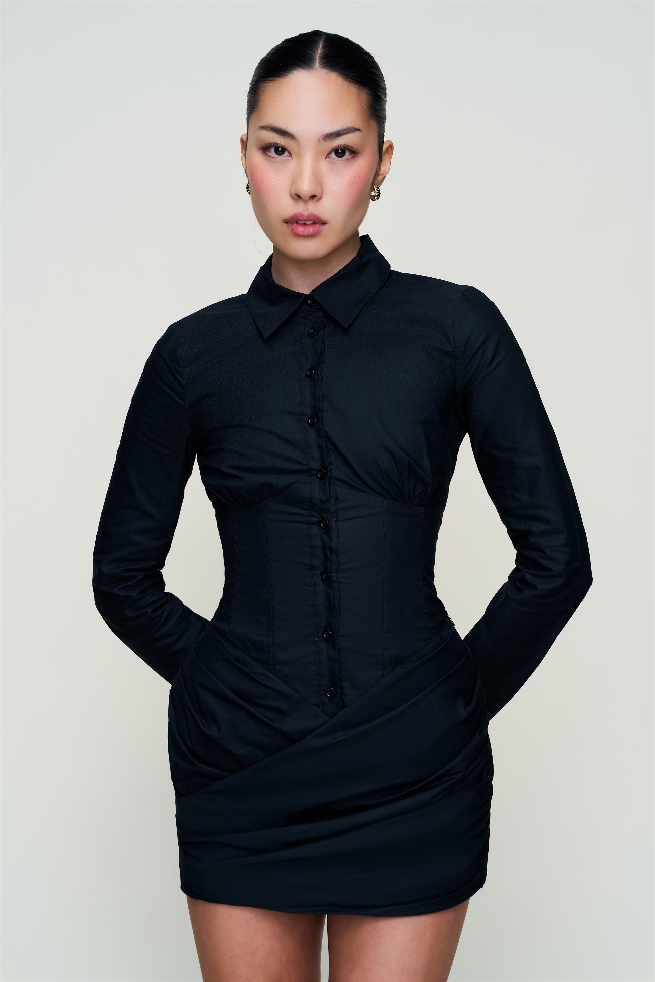 Guizio Mynette Corset Shirt Dress Black / XS