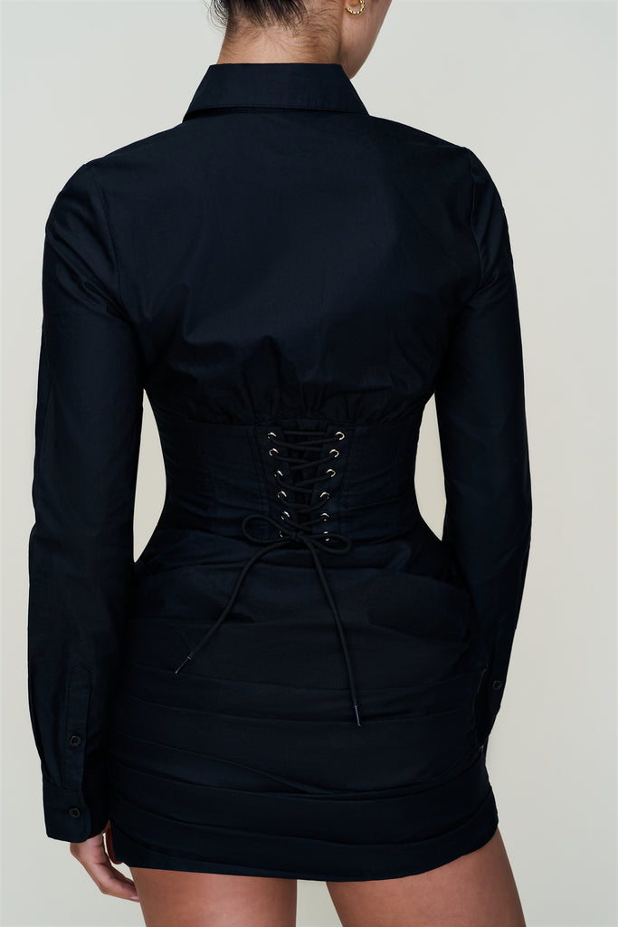 Guizio Mynette Corset Shirt Dress Black / XS