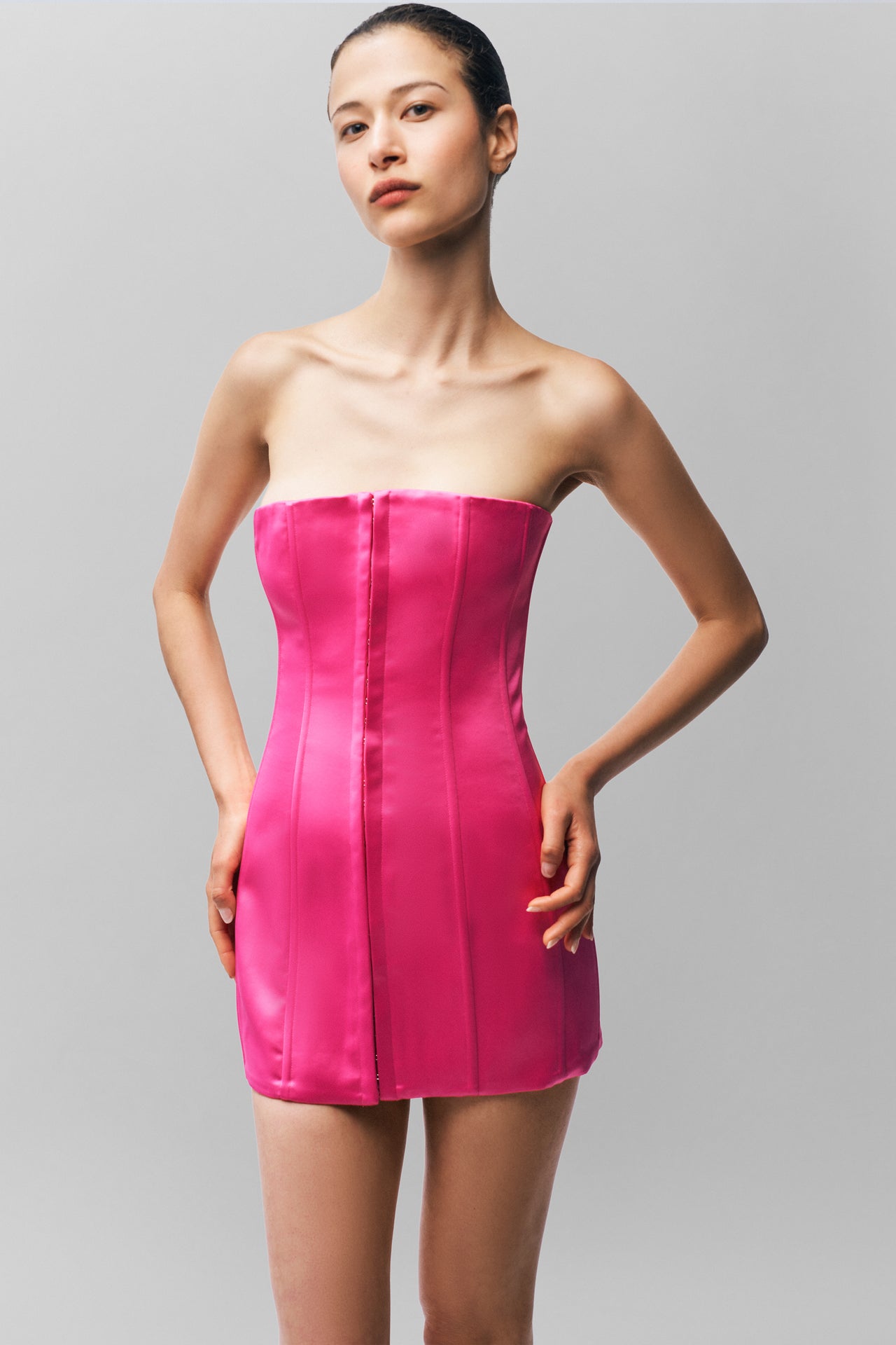 Satin Corset Dress in True Pink