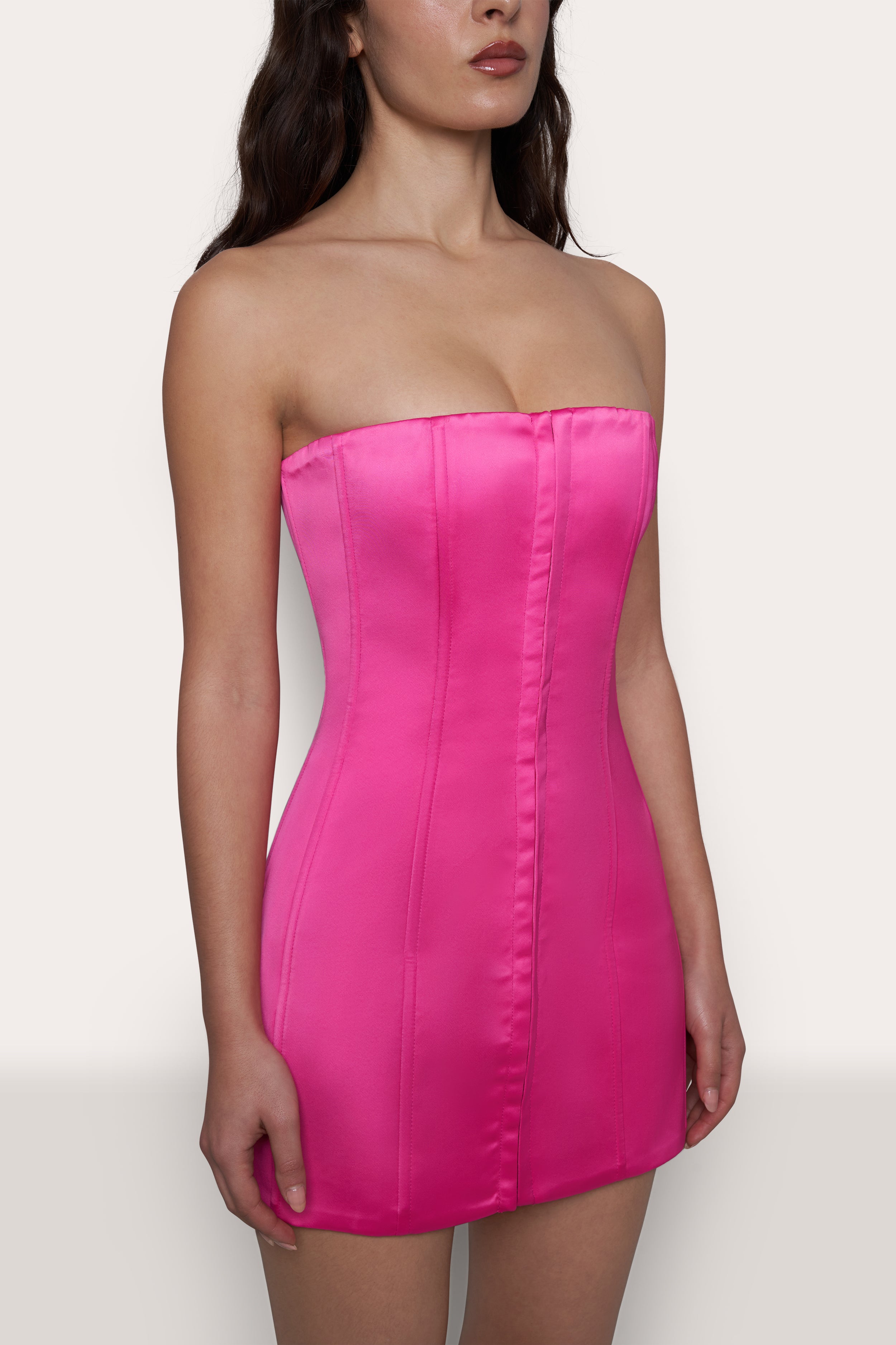 Satin Corset Dress in True Pink