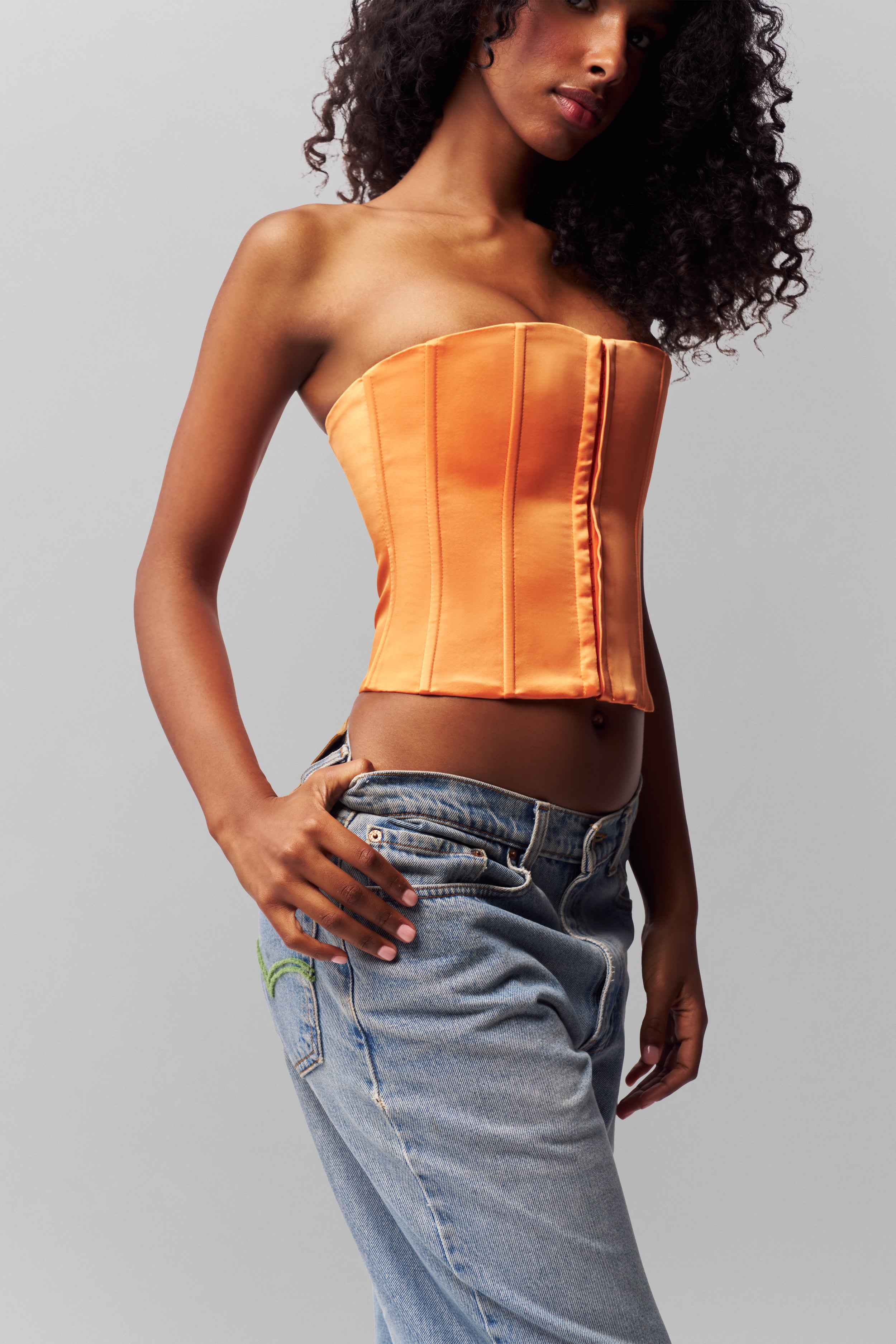 Satin Corset in Sunset Strapless Orange Corset Guizio