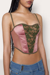 Satin Lace Panel Bustier Corset in Mulberry