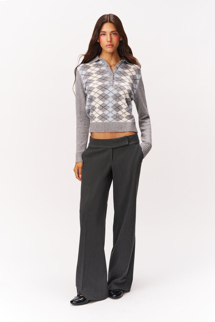 OLIVIA POLO SWEATER IN BLUE ARGYLE