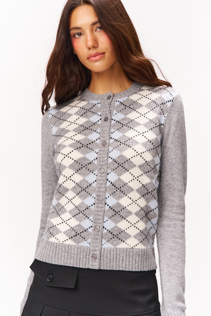 JUNE RELAXED CARDIGAN IN BLUE ARGYLE