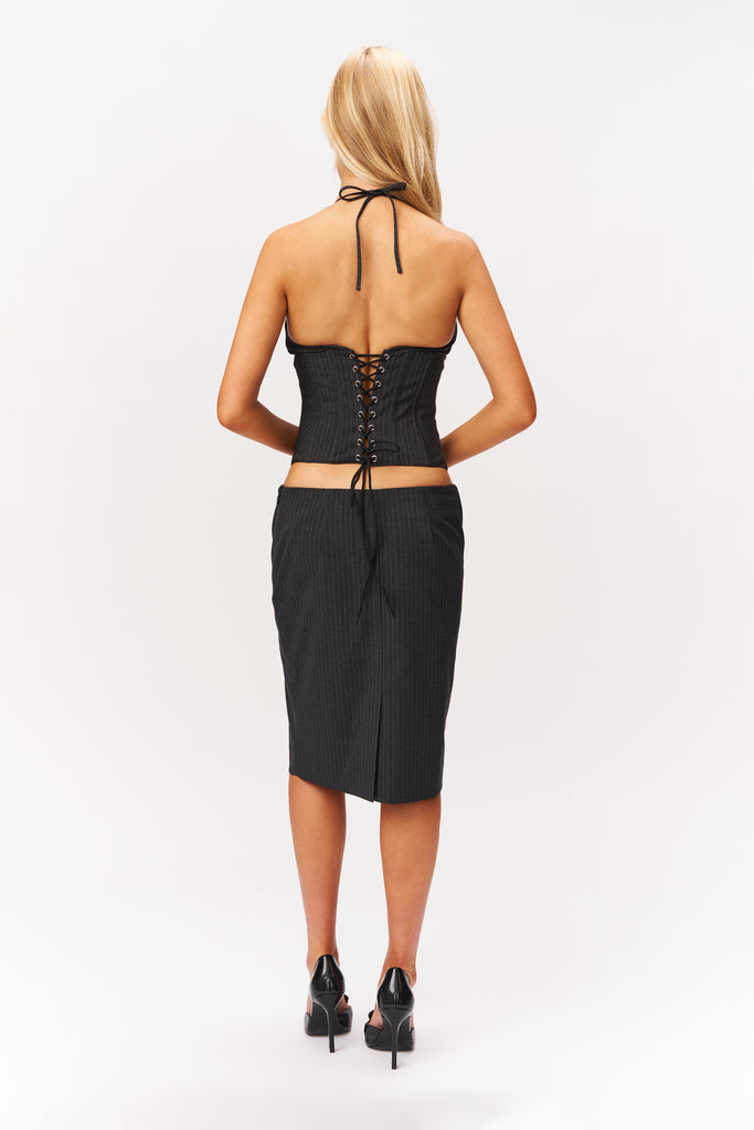 LILLIAN PENCIL SKIRT IN GREY PINTRIPE