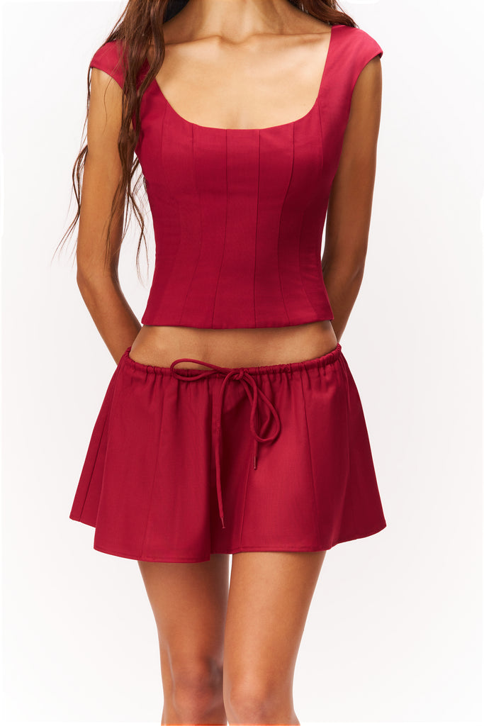 Leila Twill Mini Skirt in Bordeaux