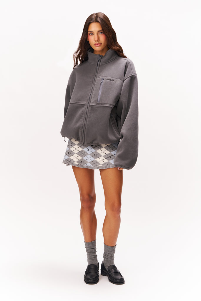 GUIZIO FLEECE ZIP UP JACKET IN HEATHER GREY