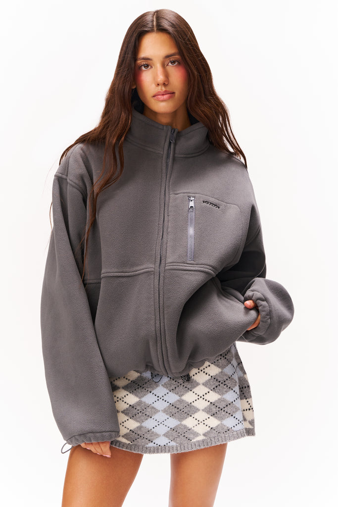 GUIZIO FLEECE ZIP UP JACKET IN HEATHER GREY