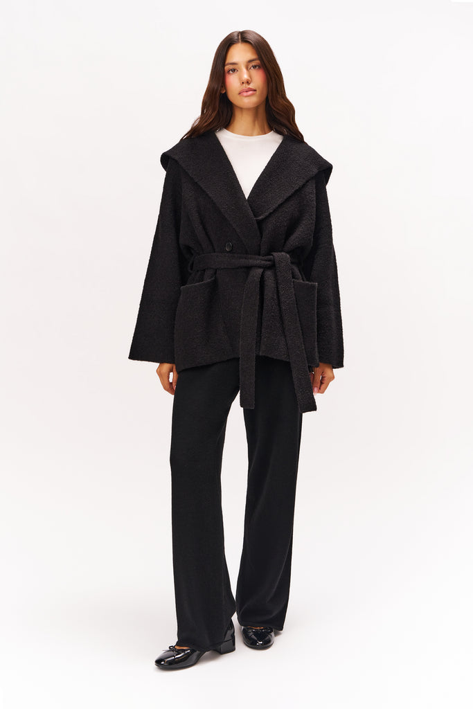 CAROLINE WRAP SWEATER IN BLACK