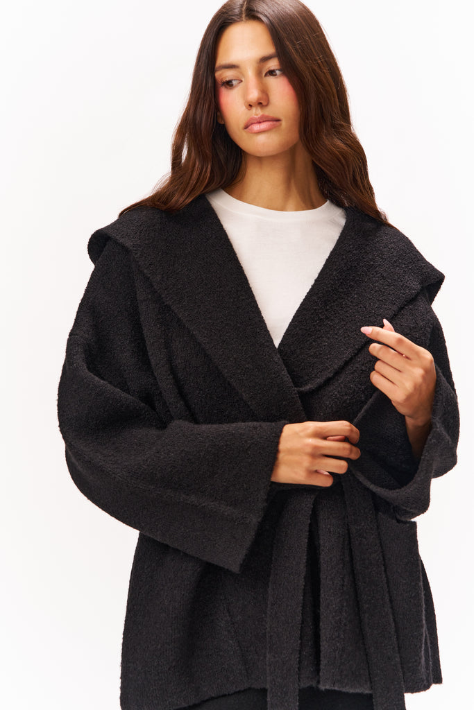 CAROLINE WRAP SWEATER IN BLACK