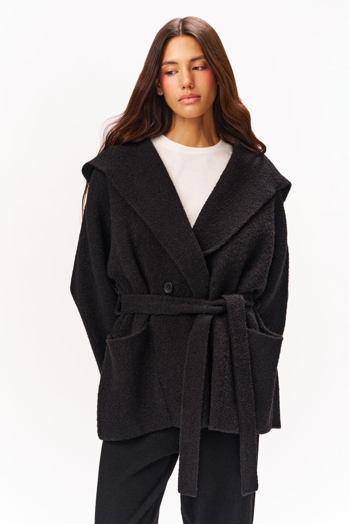 CAROLINE WRAP SWEATER IN BLACK