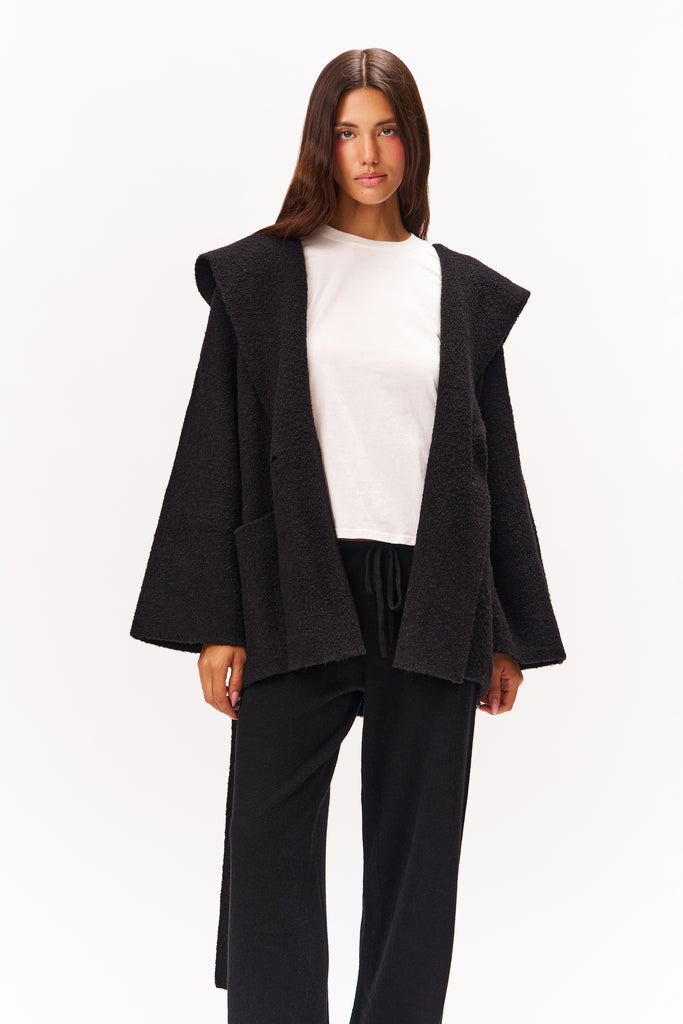 CAROLINE WRAP SWEATER IN BLACK