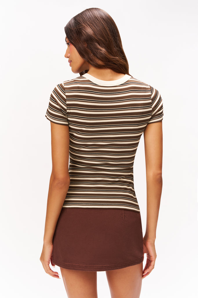CREW CAP SLEEVE TEE IN BROWN COMBO
