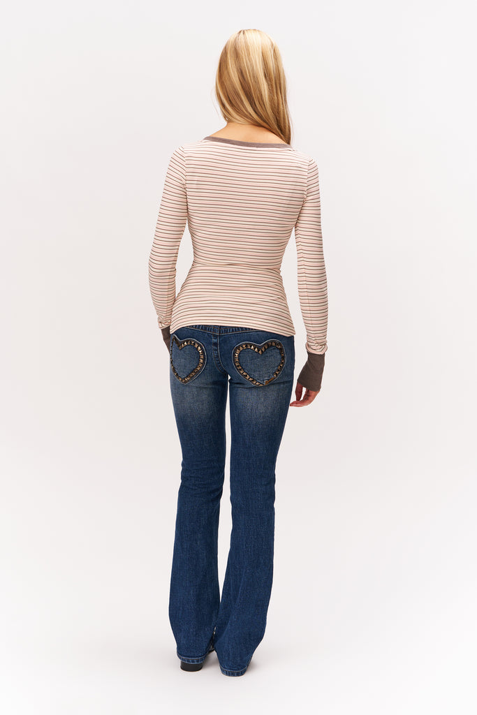 LONG SLEEVE HENLEY TOP IN LIGHT PINK PREPPY STRIPE