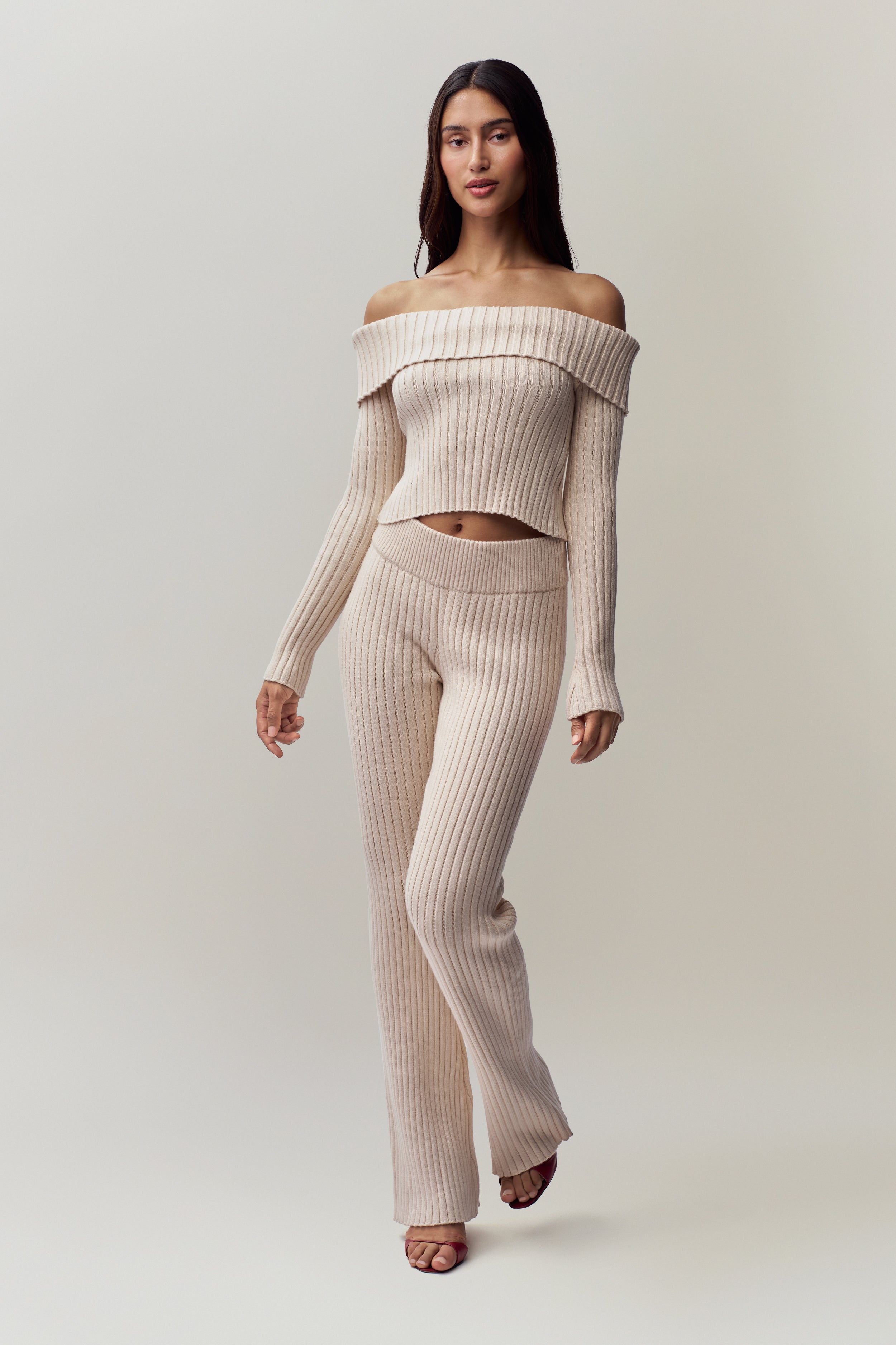 Thalia Rib Pants in Ivory