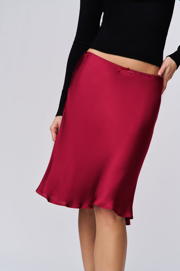 Paloma Satin Skirt In Merlot 