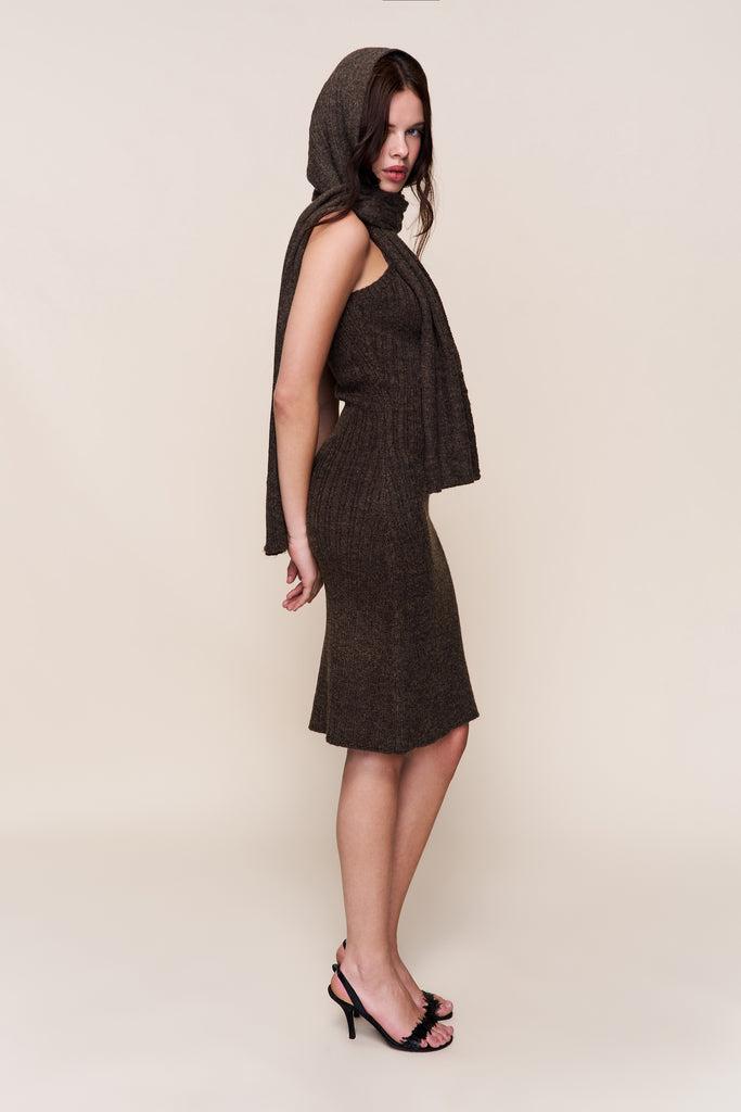 Hooded Knit Dress in Olive