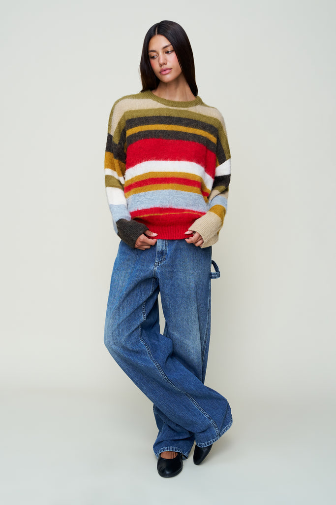 HAWLEY OVERSIZED STRIPE WOOL JUMPER IN OLIVE