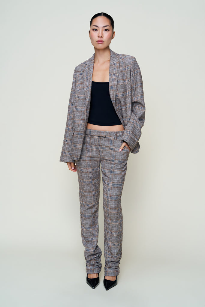 CORA RUCHED HEM TARTAN PANT