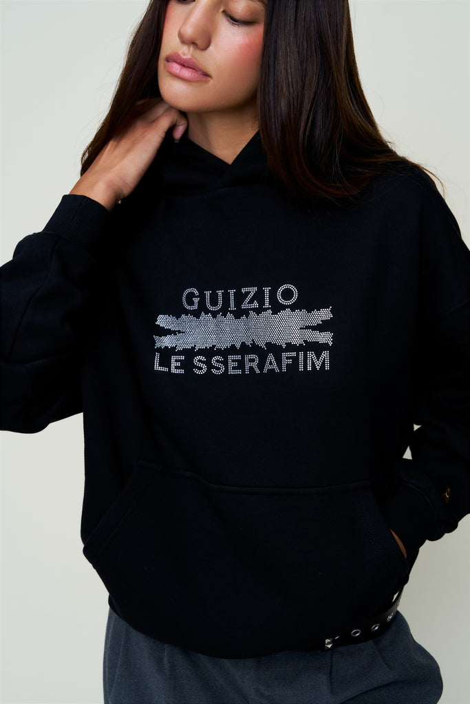 Bedazzled Pull Over Hoodie in Black