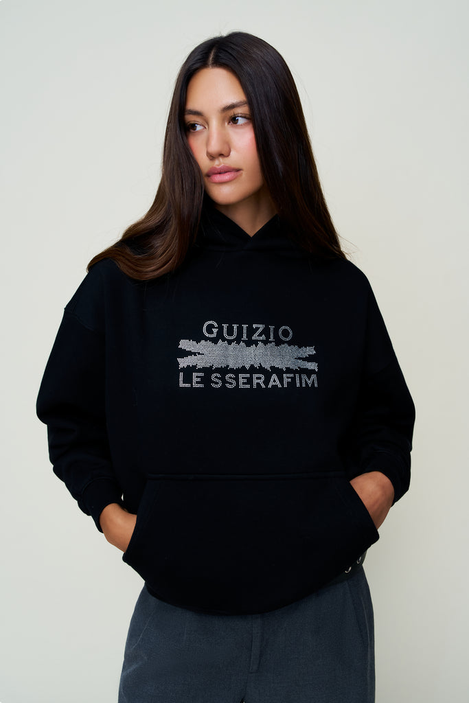 Bedazzled Pull Over Hoodie in Black