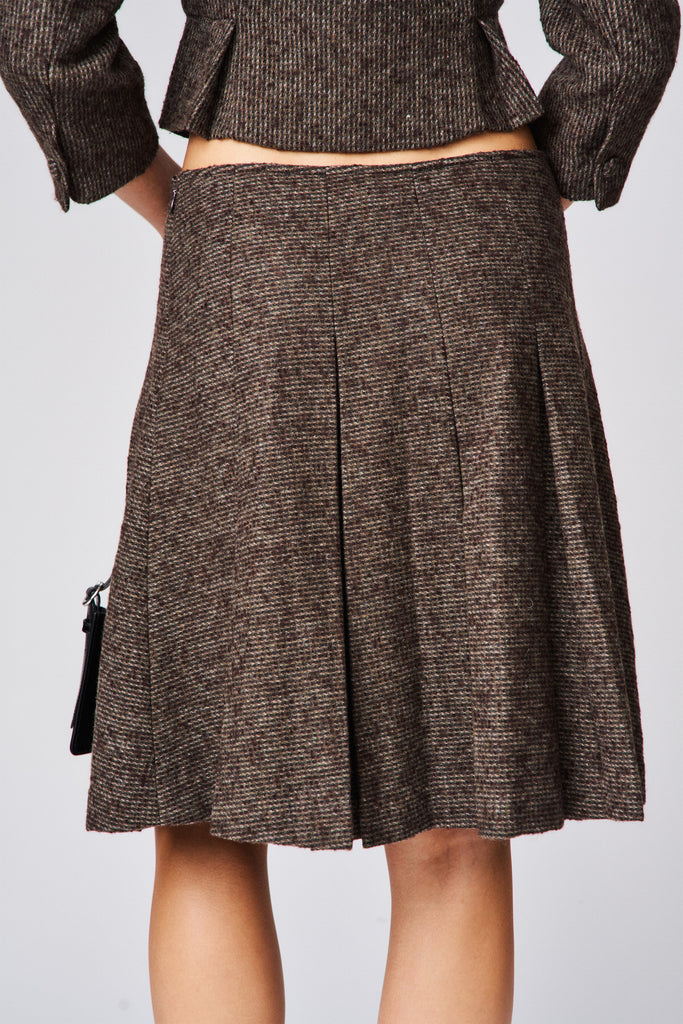 Maelie Low Rise Skirt in Brown Houndstooth