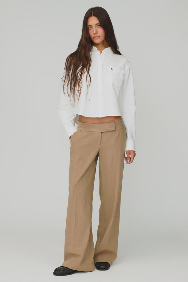 Buffy Cropped Button Down Shirt in White