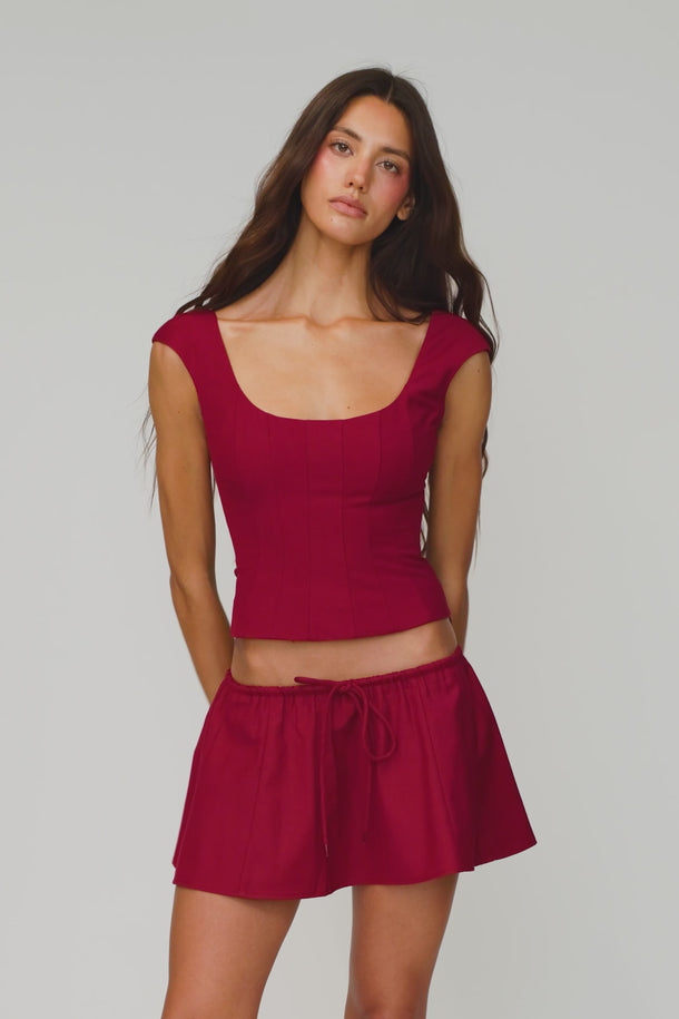 Leila Twill Mini Skirt in Bordeaux