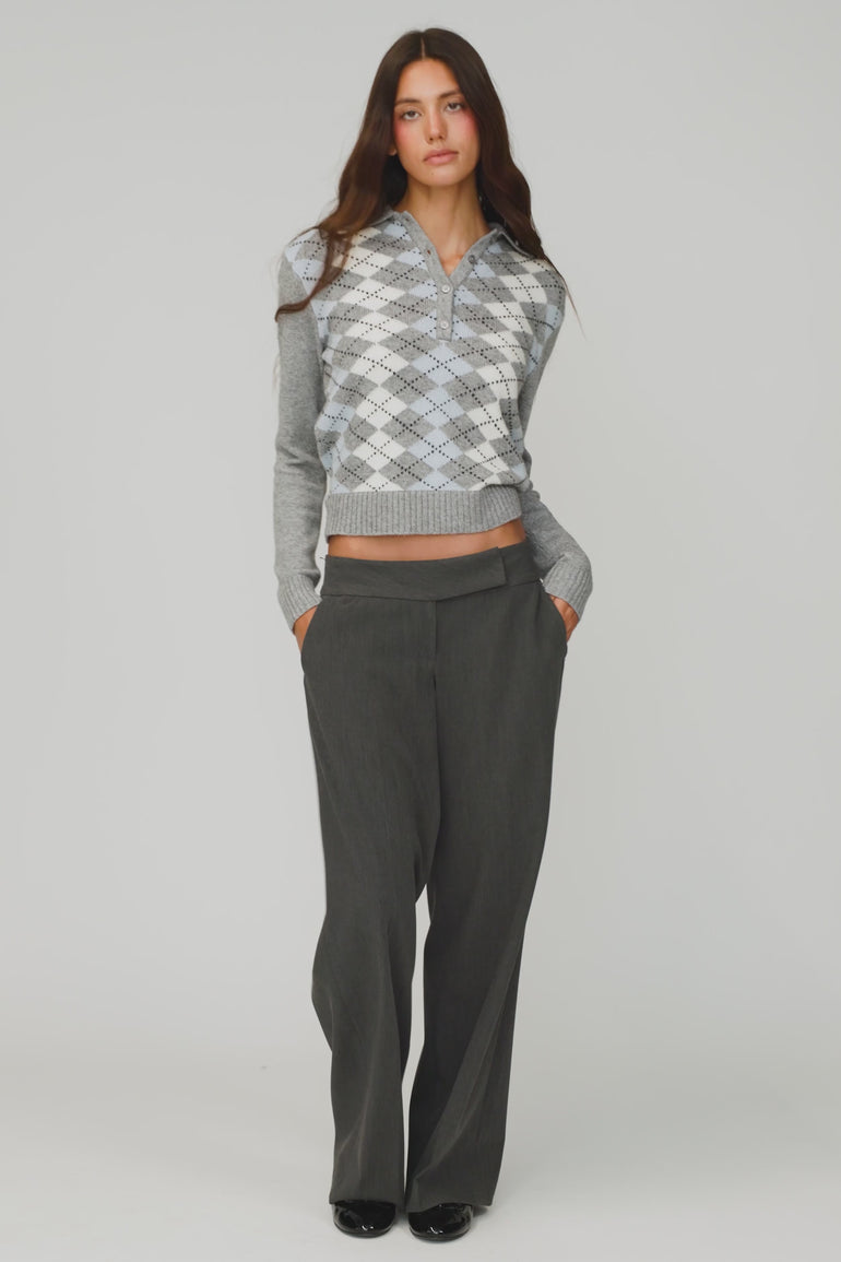 Olivia Polo Sweater in Blue Argyle