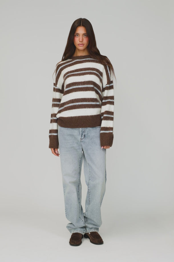 Hawley Oversized Stripe Wool Jumper in Cream Stripe