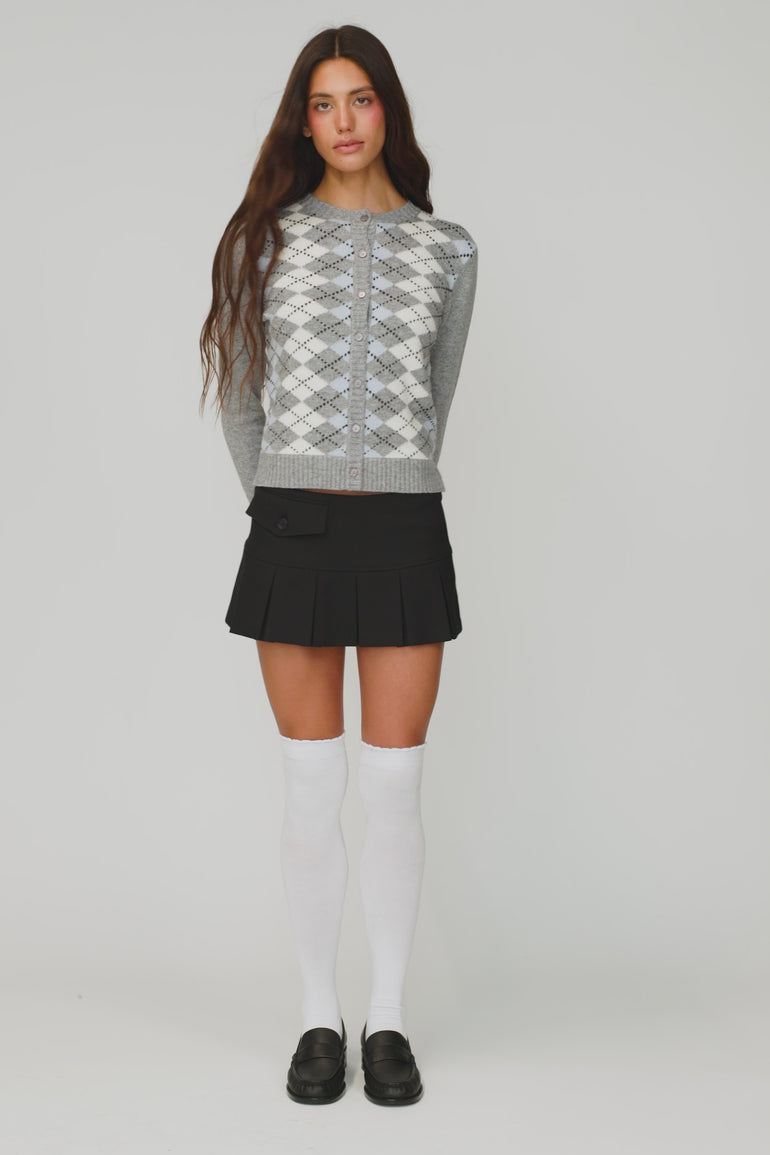 June Relaxed Cardigan in Blue Argyle
